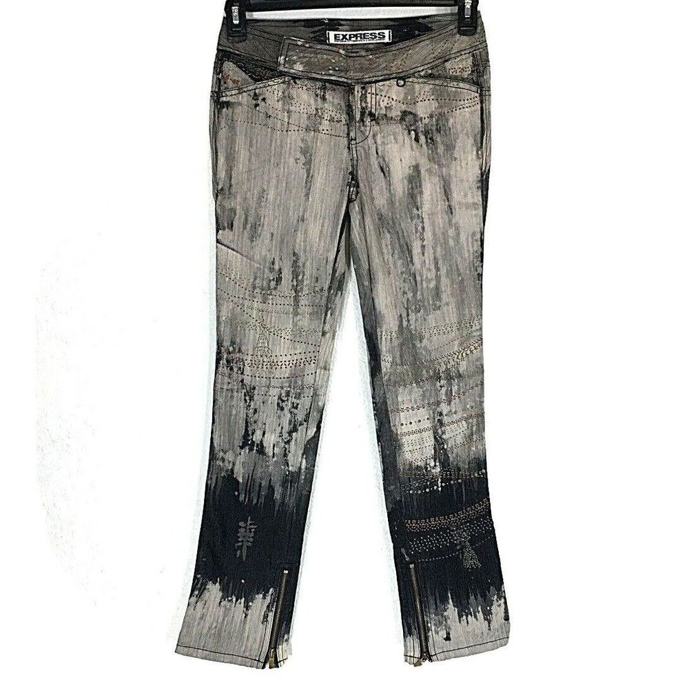 Express‎ 4 Jeans Precision Fit Unique Straight Leg Zip Ankle Splatter Watercolor